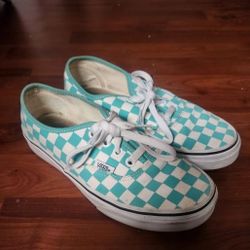 Teal and White Checkered Vans 