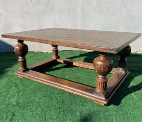 Carved oak wood French gothic revival coffee table