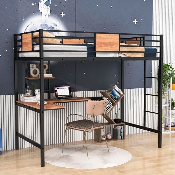 Metal Twin Size loft bed with built in Desk/shelves