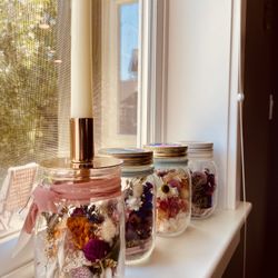 Botanical Mason Jars with Taper Candle Holder 