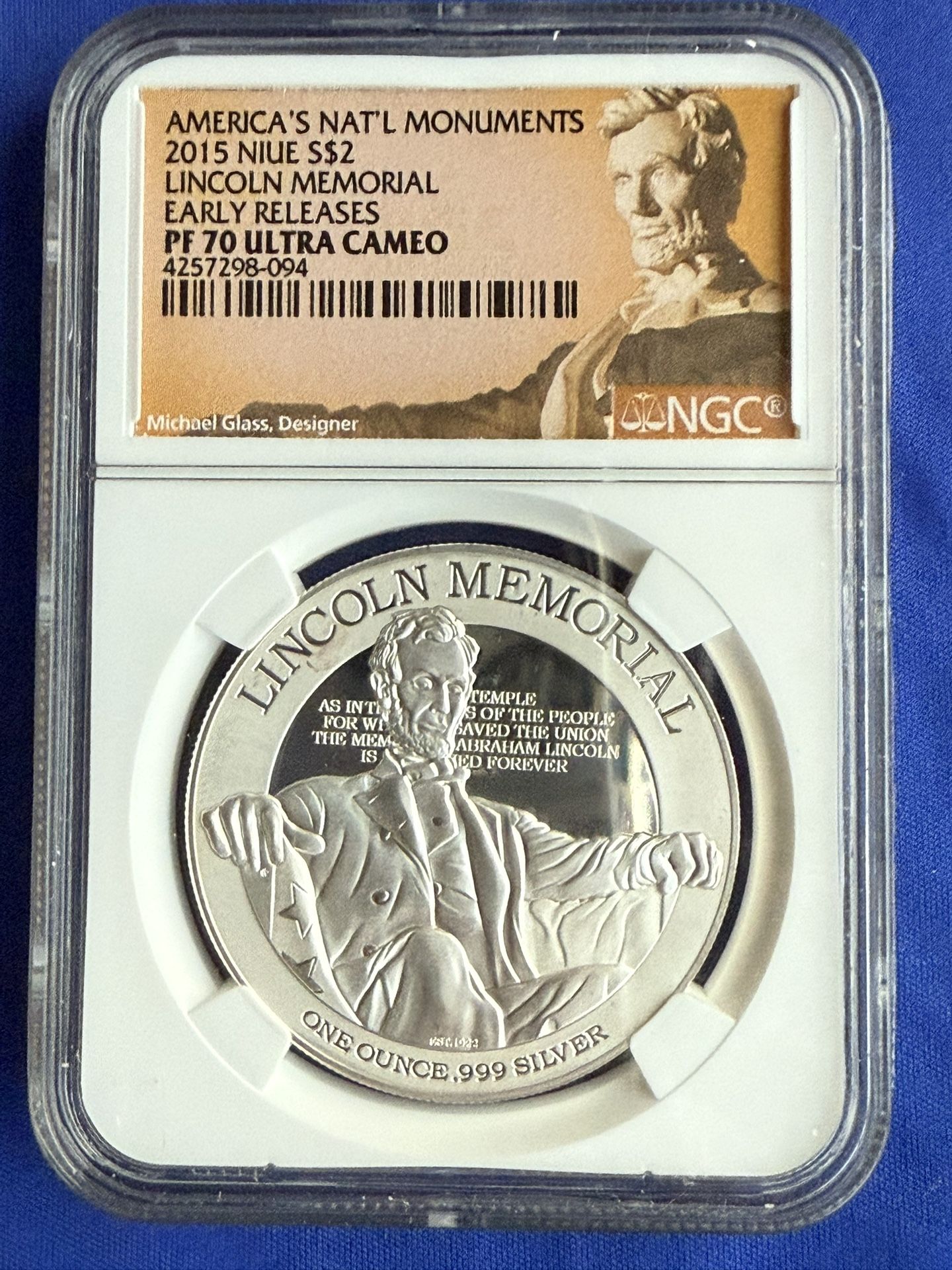 2015 1oz NGC PF70 ULTRA CAMEO LINCOLN MEMORIAL SILVER COIN
