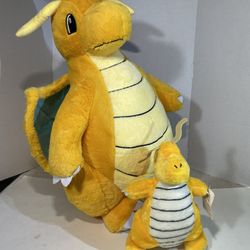 2 Bundle Pokemon Dragonite Jumbo 23” Plush doll & 8.5” japanese anime