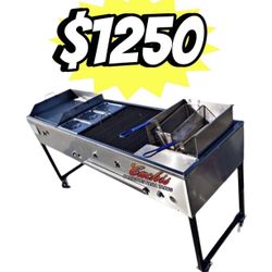 24” Griddle | 3 Food Warming Compartments | 24” Gas Grill | Double Basket Deep Fryer |