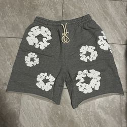 Gray Denim Tear Shorts 