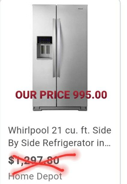 NEW whirlpool side by side stainless counter depth Refrigerator
