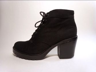 Black Denim Block Heel Lace Up Ankle Boots Booties - VEGABOND Women's Size 8 EUC