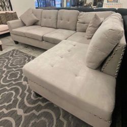 Brand new mushroom color tweed Velvet Like Sectional Sofa Couch