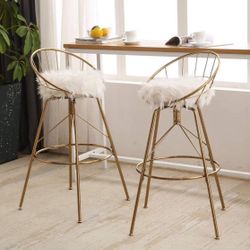 Swivel Metal Bar Stools Set of 2 Bar Height stools Gold Barstools with Back Upholstered
