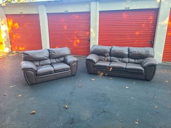 Charcoal Leather Couch And Loveseat Set - Free Delivery