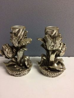 Wood candle holder Silver spray