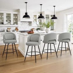 Gray Fabric Swivel Bar Stool Set of 4
