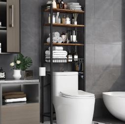 NEW! Over-The-Toilet Storage Rack, 4-Tier Bathroom Organizer Shelf Over Toilet with Adjustable Shelf and Basket, Freestanding Space Saver Bathroom She
