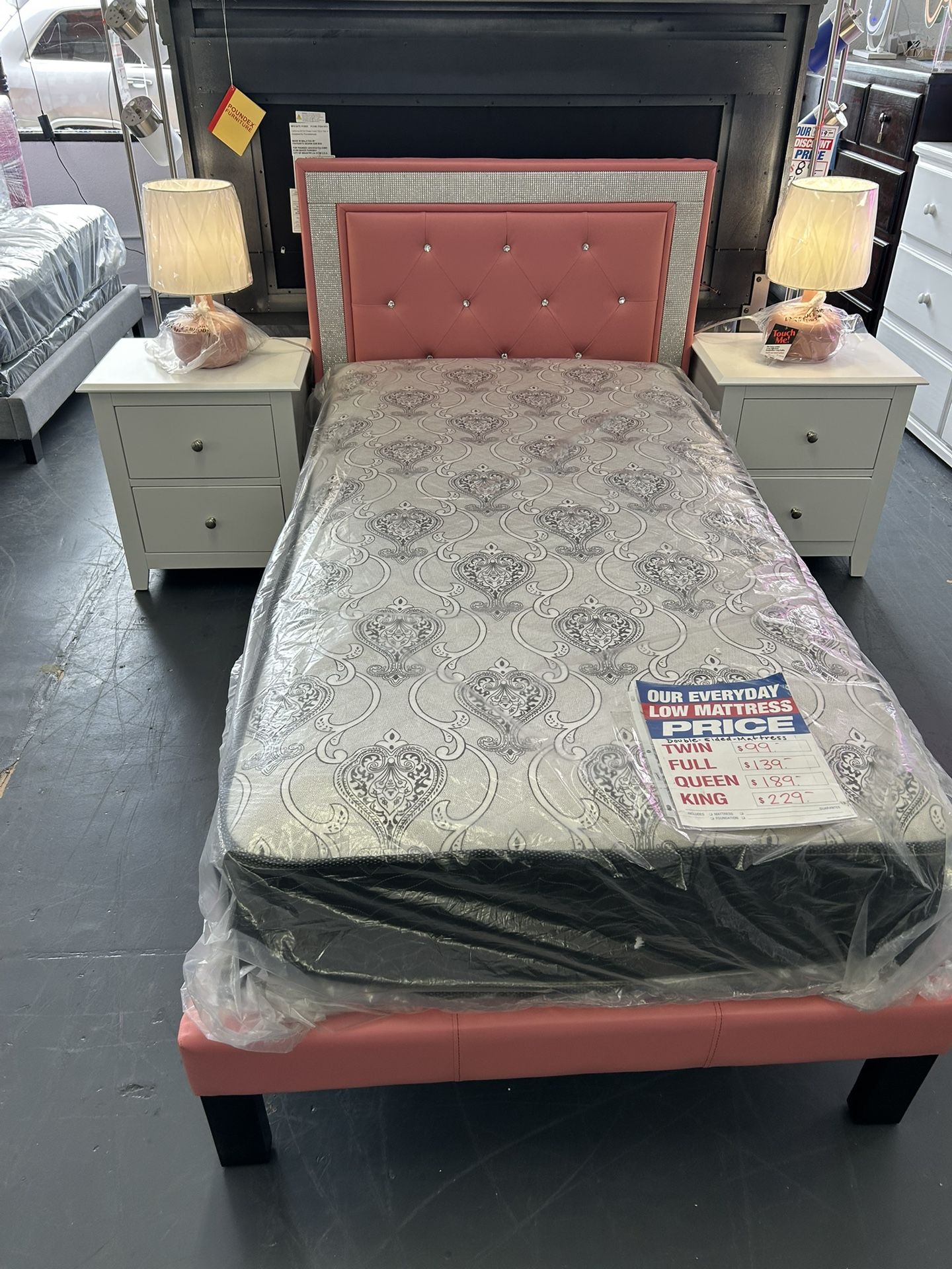 Sparkles Diamonds Twin Size Pink Bed Frame