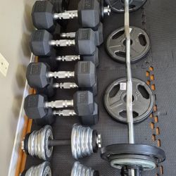 Complete Home Gym - Rogue Dumbells, Stamina Power Tower, 500+ Lbs Weights + Flooring