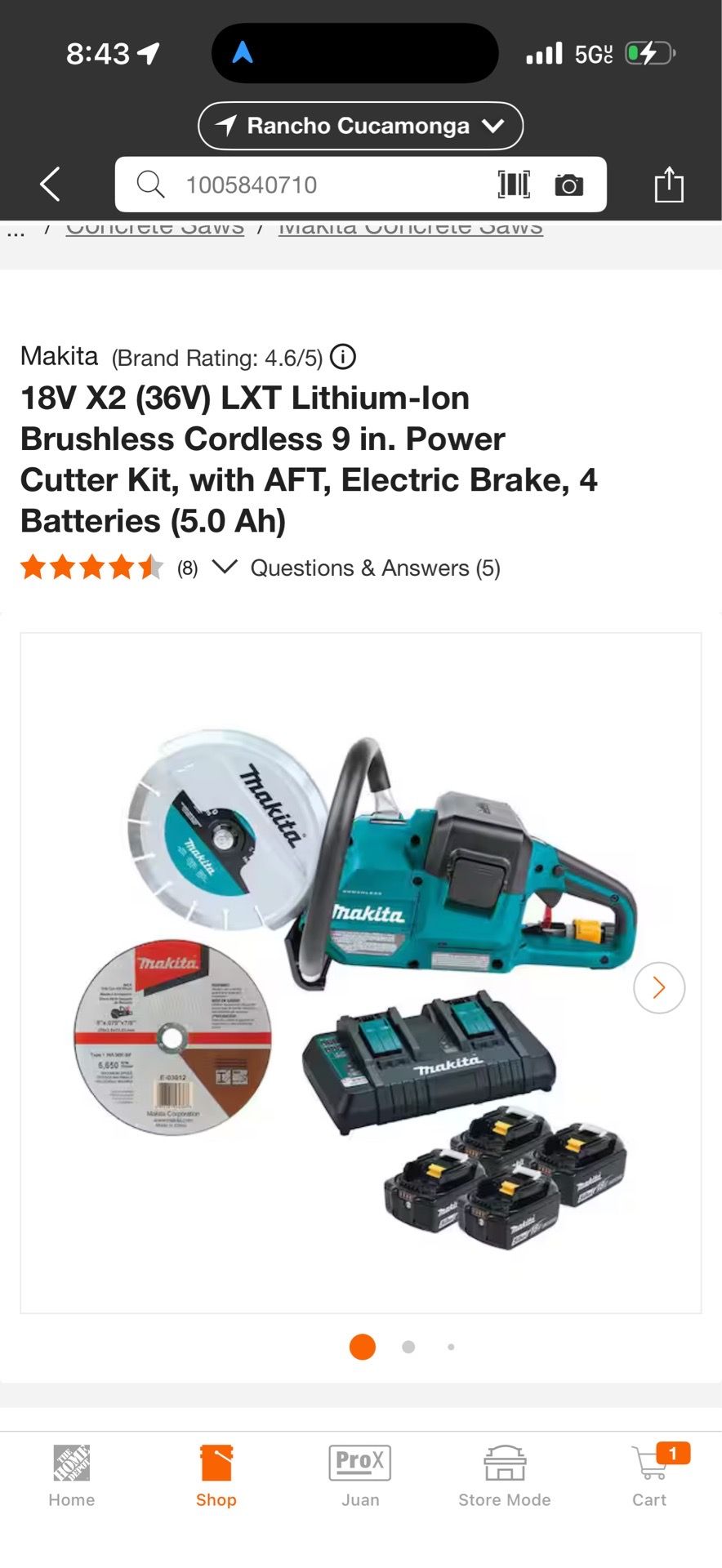 Makita 18V X2 (36V) LXT Lithium‑Ion Brushless Cordless 9 in. Power Cutter Kit, with AFT, Electric Brake, 4 Batteries (5.0 Ah)