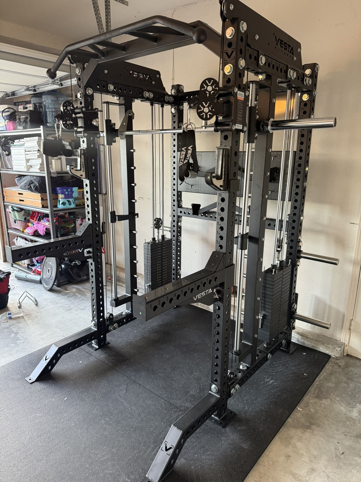 PRO SERIES Ultimate 3-1 Half Rack Functional Trainer w/Smith Machine Bar | 400lb Stack | Gym Equipment | Fitness | Commercial | Squat Rack 