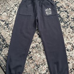 Brand New Navy Blue Sweatpants Flower Patch Pocket