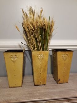 Vases; gold; flowers not included; qty 3- $12