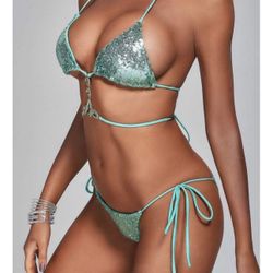 Halter Sleeveless Sequin Diamond Bikini