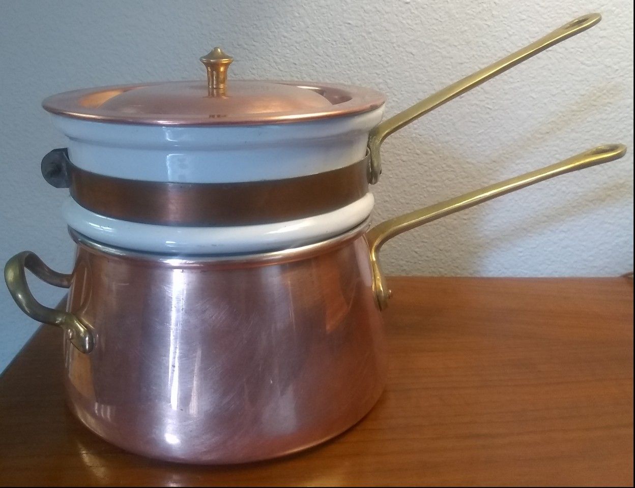 Vintage Copper And Brass Double Boiler Pan (Bain Marie)