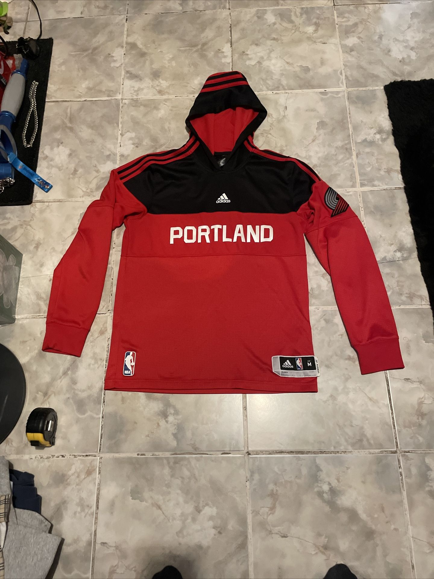 Adidas NBA Portland Trailblazers Hooded Pre Game Hooded Long Sleeve Shirt SZ M