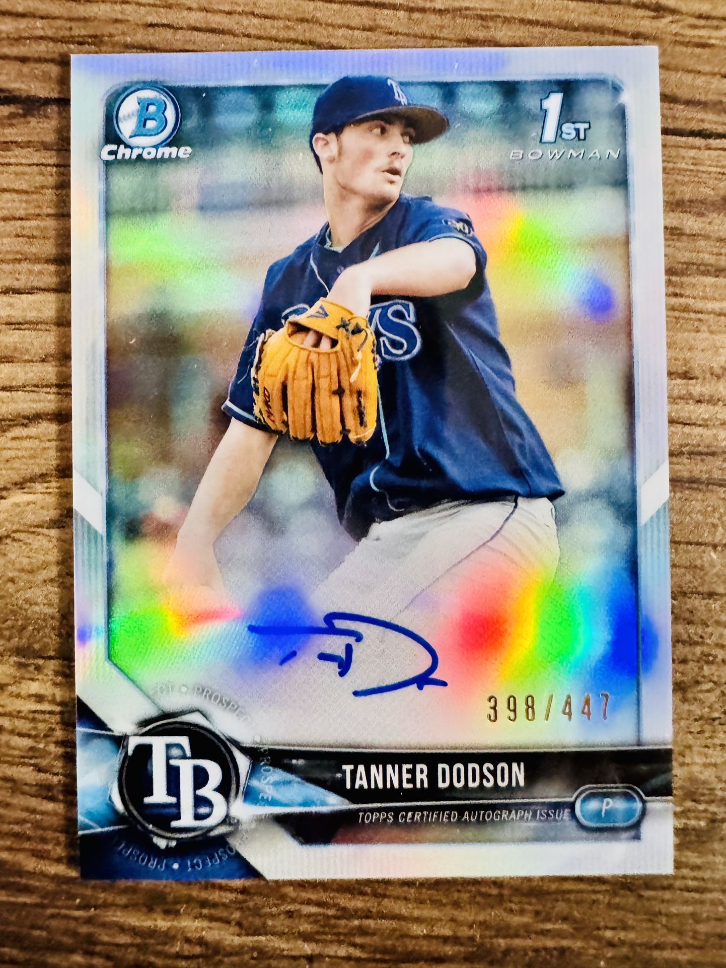 2018 Bowman Chrome Auto Tanner Dodson RC Refractor /447 Rays 1st Bowman