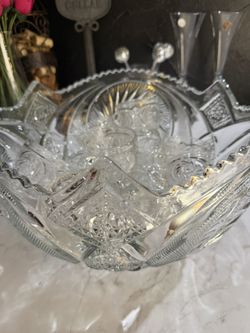 Crystal Punch Bowl With Cups 