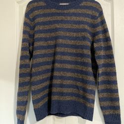 Men’s 100% Wool Blue/Gray Striped Medium J. Crew Wallace & Barnes Sweater