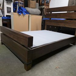 Brown Rustic Style Queen Size Platform Bed Frame