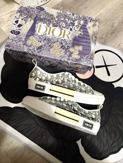 Dior B23 Low Oblique Canvas Sneakers White Gray Size 10 Men New w/ Box