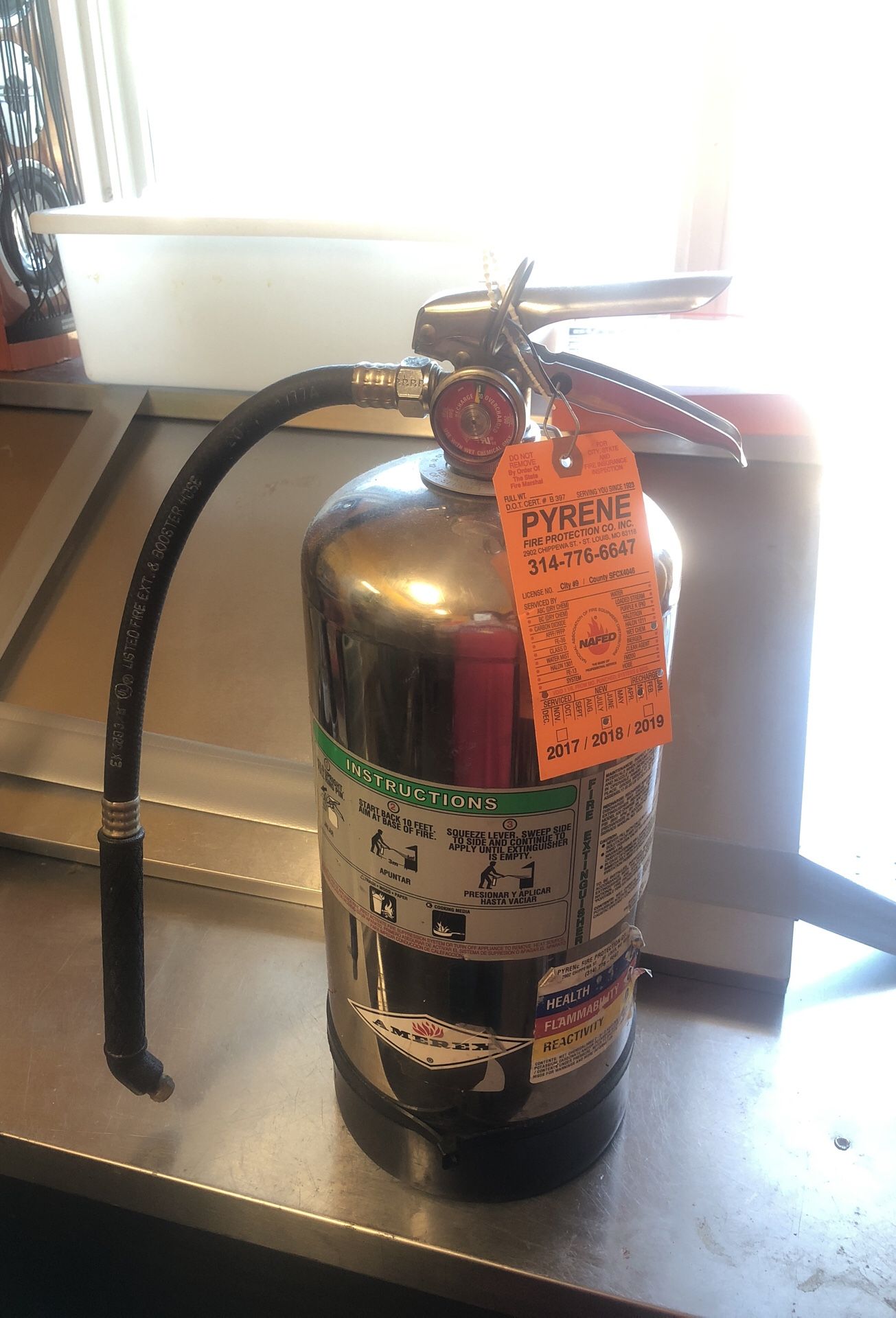 Large Amerex Restaurant Fire Wet Chemical Extinguisher B260 Valid Date License