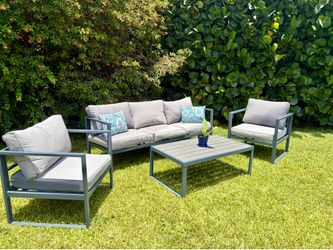 Modern Aluminum Patio Conversation Set - Sofa, 2 Chairs & Table