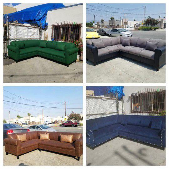 Brand NEW 7X9FT SECTIONAL Sofas, COUCHES, VELVET EVERGREEN ,CHARCOAL Combo, NAVY FABRIC  AND DAKOTA  BROWN LEATHER  SOFA 2pcs 