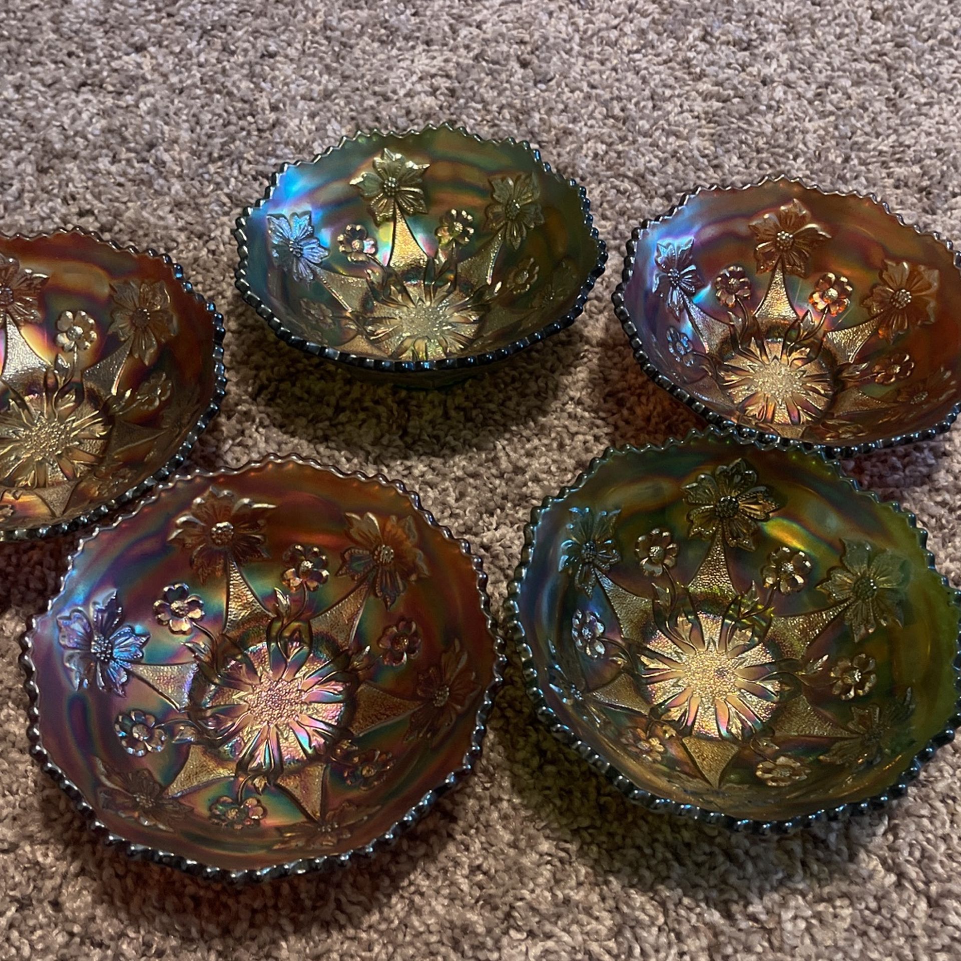 Antique Glass Bowls Set Of 5 Only