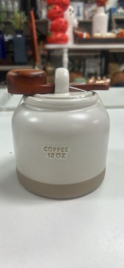 Ceramic Coffee Canister 12 oz with Wood Lid