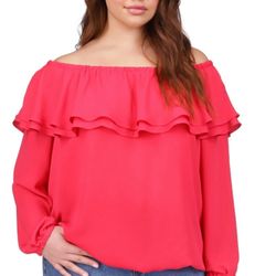 NWT Michael Kors Deep Pink Ruffle Off-Shoulder Blouse 0X Plus