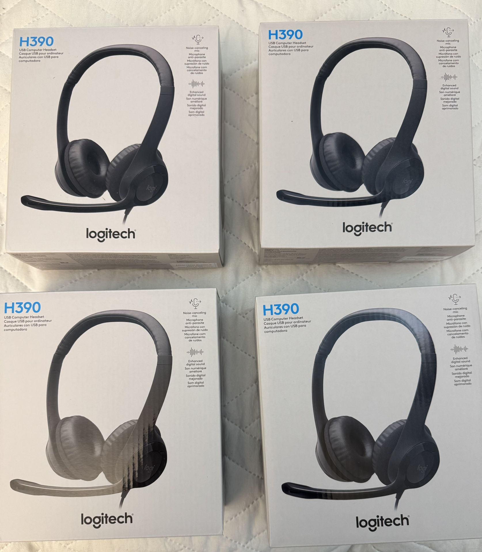 4  Quantity Logitech H390 ClearChat Comfort USB Headset. Auricular USB H390 ClearChat Comfort de Logitech Set.