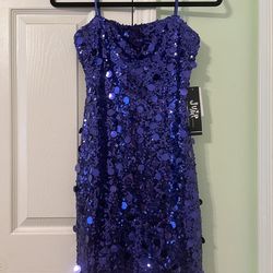 Juniors Jump Apparel Shimmery Paillette Sequin Sheath Mini Dress with Spaghetti Straps, Royal Blue Color, Size S/Small *NEW with Tags* MSRP $79