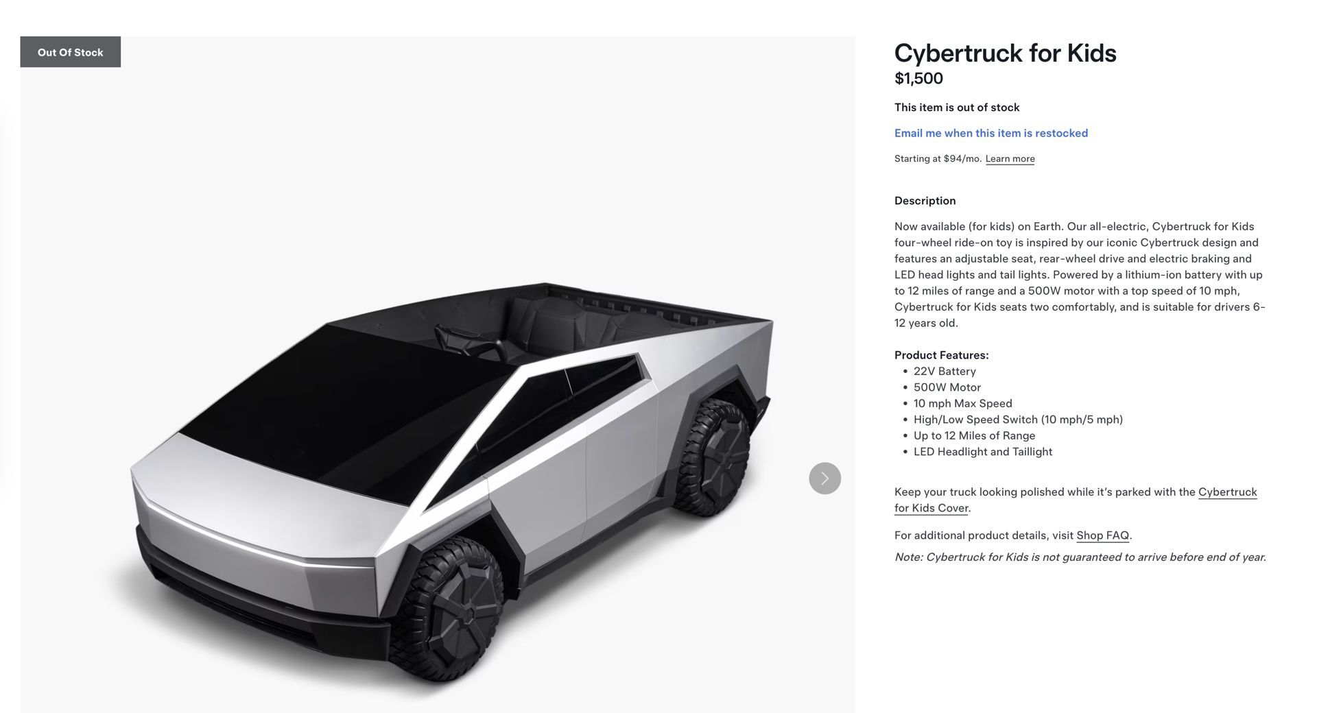 TESLA CYBERTRUCK FOR KIDS *SOLD OUT ON WEBSITE*
