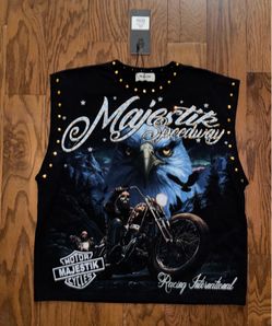 Majestik Speedway Studded Sleeveless Graphic Tee