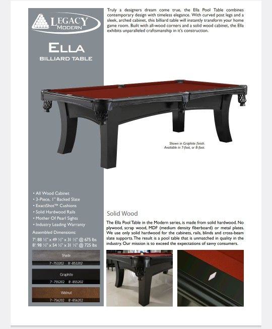 Pool Table 🎱 Legacy Model Ella