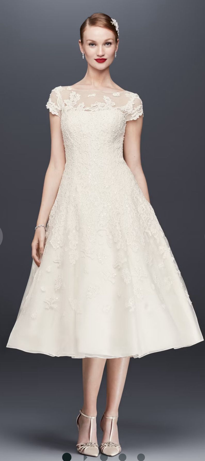 Oleg Cassini Cap Sleeve Illusion Wedding Dress STYLE# CMK513