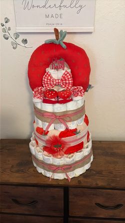 Strawberry diaper cake baby shower gift