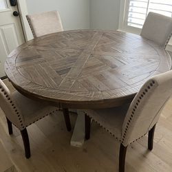 60” Round Wood Table And 4 Chairs