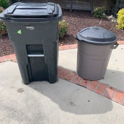 Two (2) Trash cans: Toter 48 Gallon Can With Wheels & Rubbermaid 20 Gallon Can