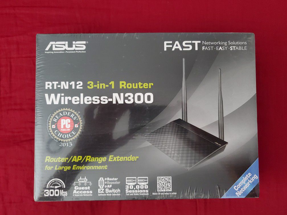 ASUS RT-N12 N300 WiFi Router 2T2R MIMO Technology, 4K HD Video Streaming, VoIP, Up to 300 Mbps, Black BRAND NEW AND FACTORY SEALED.