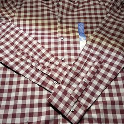 Apt. 9 Men’s Casual Slim Fit Button Down Shirt Burgundy Gray Size Medium
