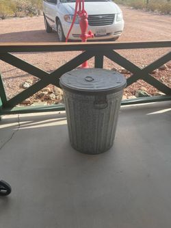 Vintage galvanized trash can