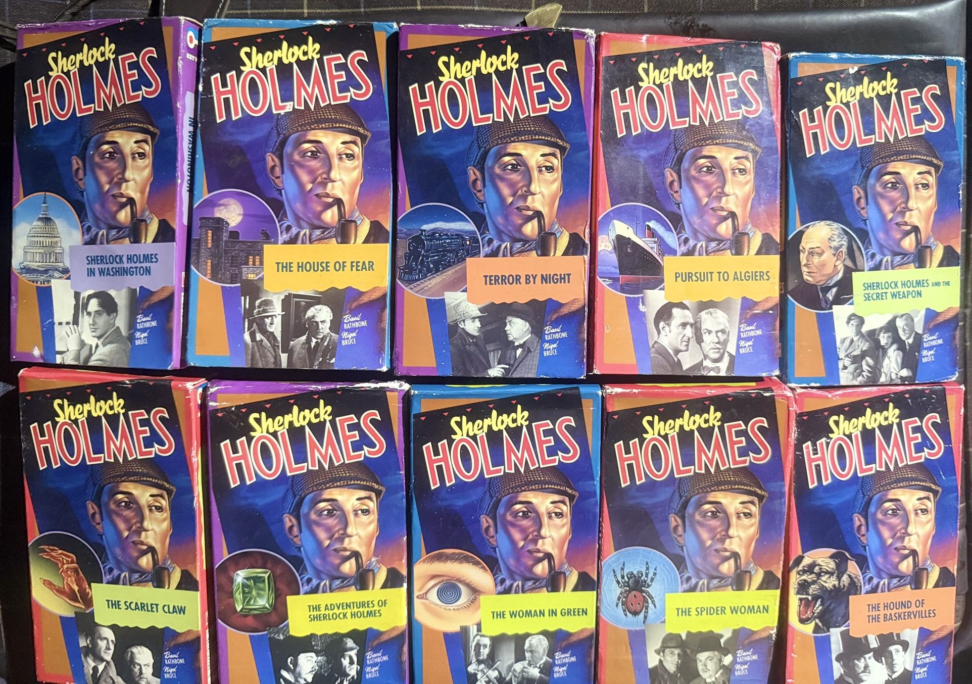 Sherlock Holmes VHS Lot (10 Classic Films) – Basil Rathbone & Nigel Bruce – Mystery Collector’s Set