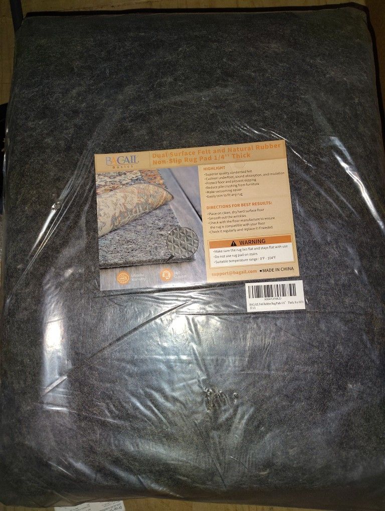 Felt And Natural Rubber Non Slip Rug Pad 1/4